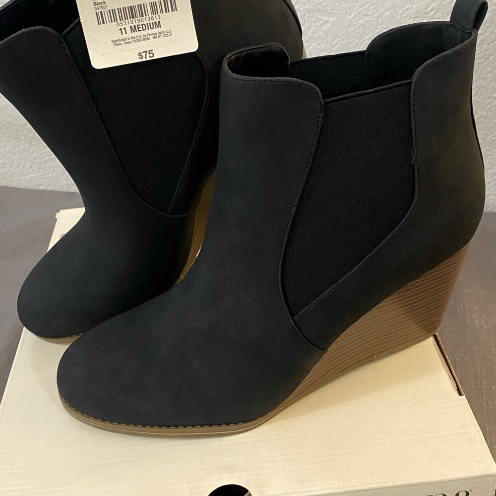 a.n.a Black Wedge Ankle Boots